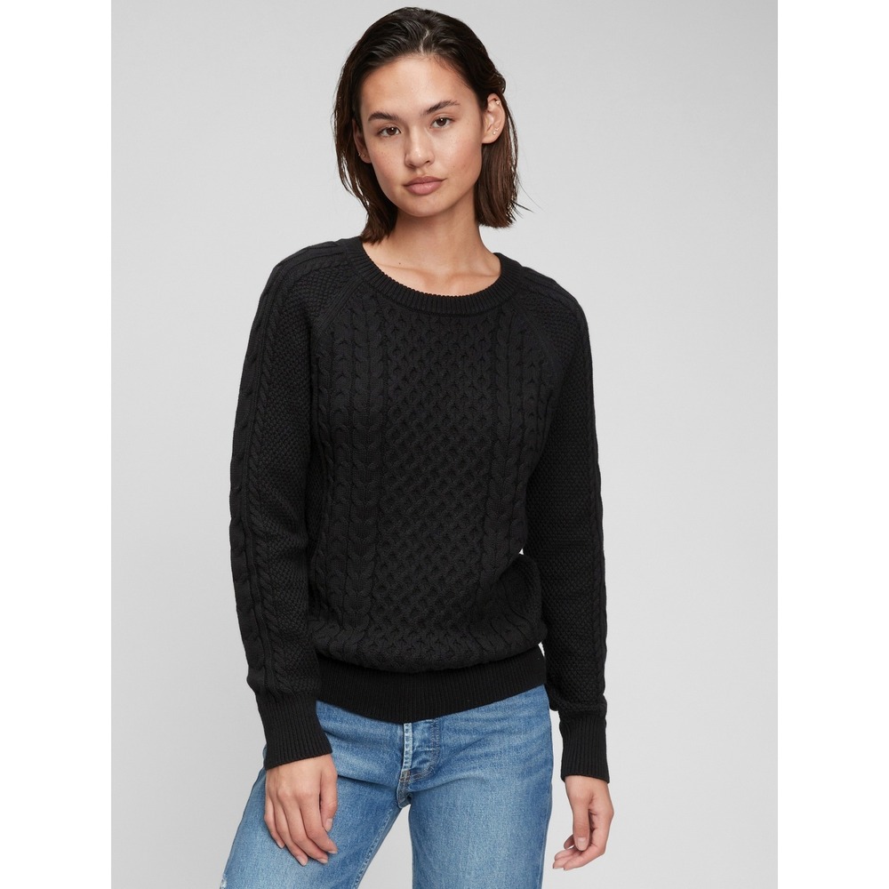 GAP Womens‎ Black Cable Knit Crew Neck Long Sleeve Sweater Cotton Size Medium